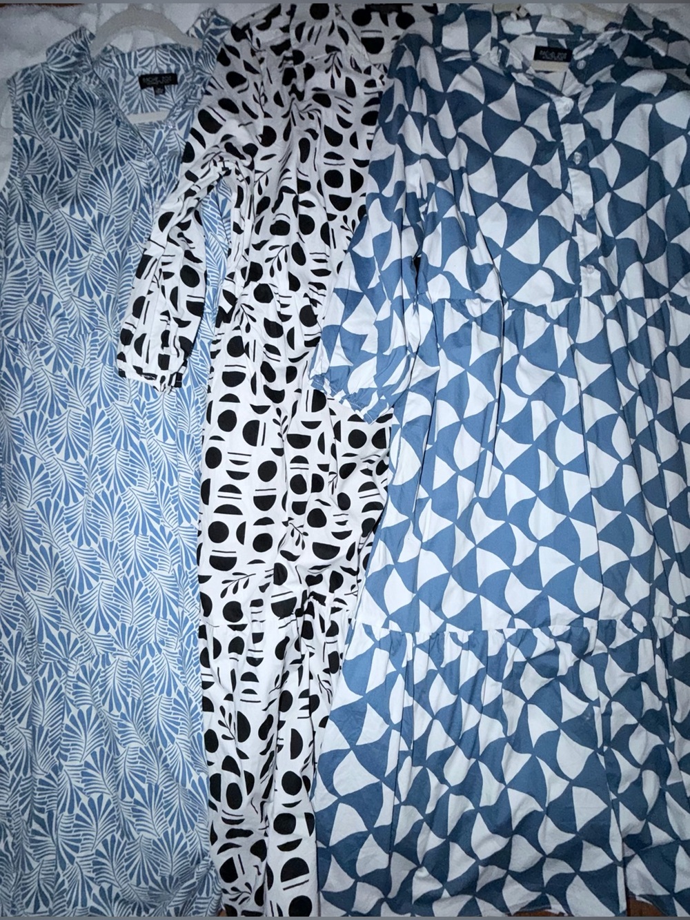 Bundle of 3 Rachel Zoe Printed Maxi Dresses - Blue, Black & White Patterns